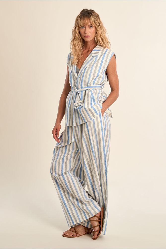 Molly Brackjen Wide Leg Trousers Striped - Blue Mix.