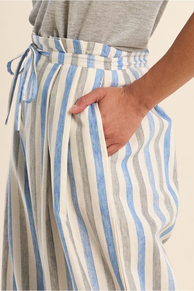 Molly Brackjen Wide Leg Trousers Striped - Blue Mix.