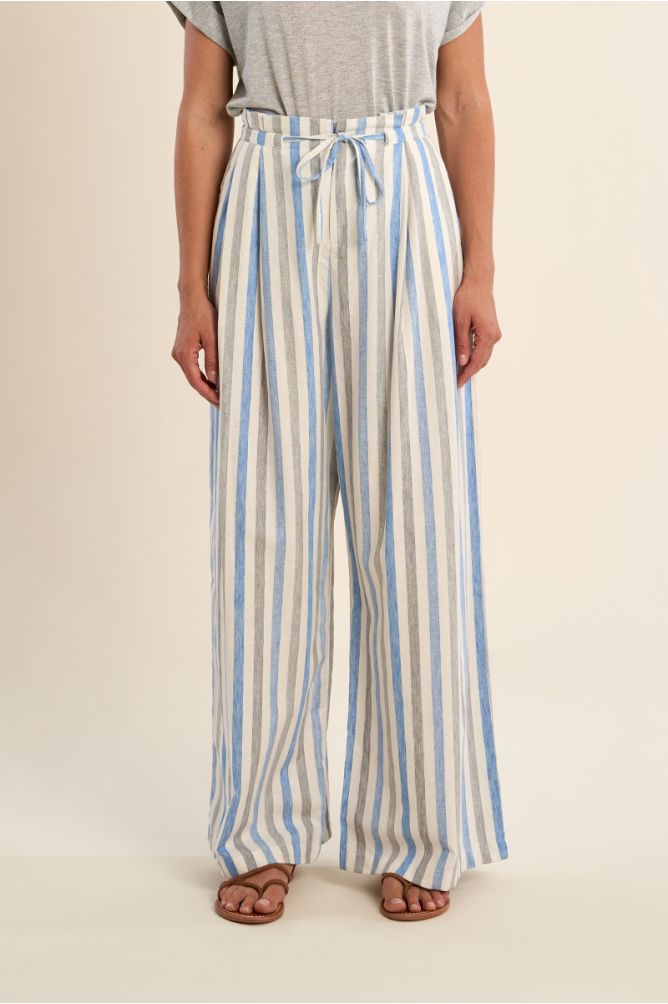 Molly Brackjen Wide Leg Trousers Striped - Blue Mix.