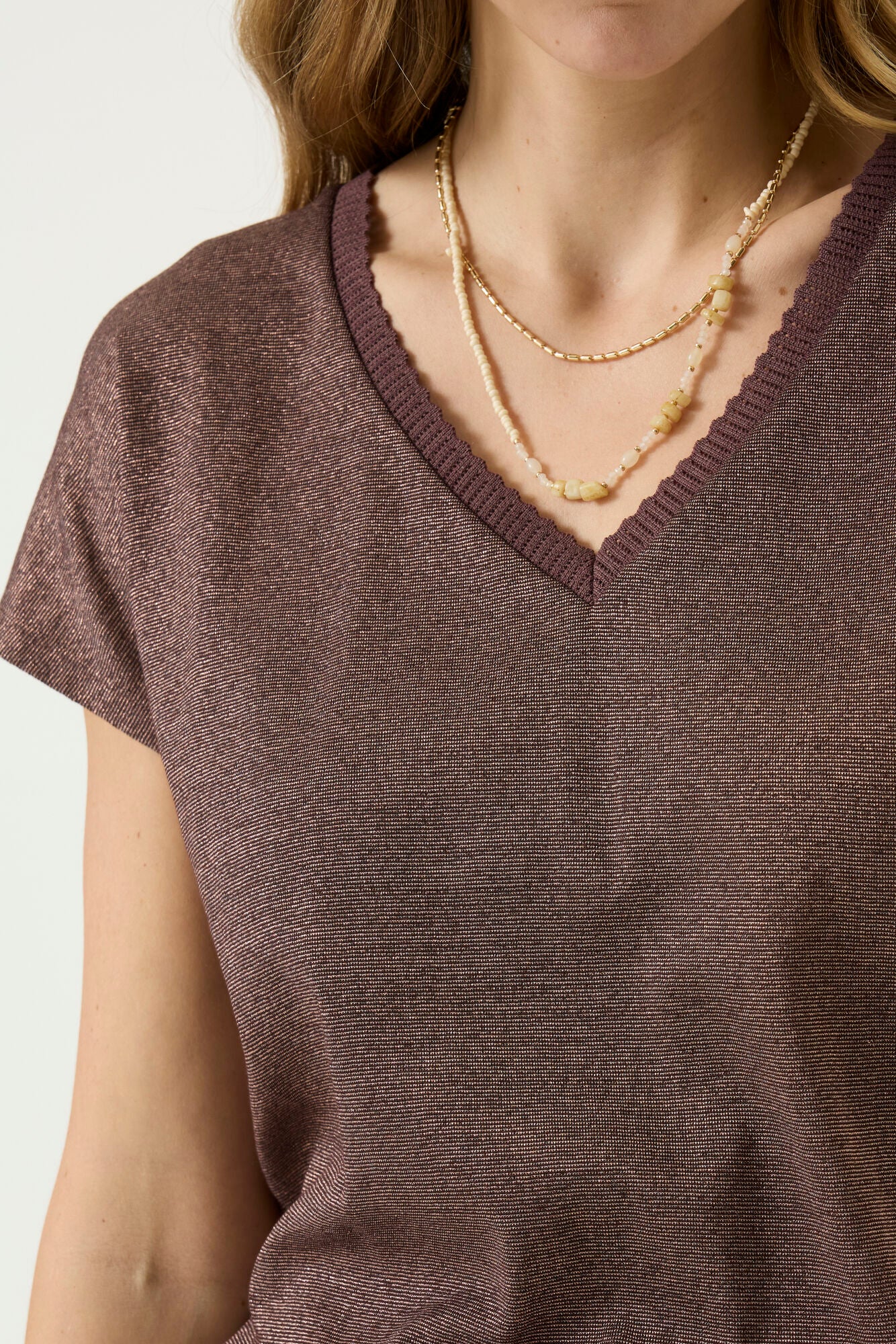 Garcia V Neck Top - Brown / Pink