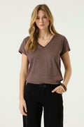 Garcia V Neck Top - Brown / Pink