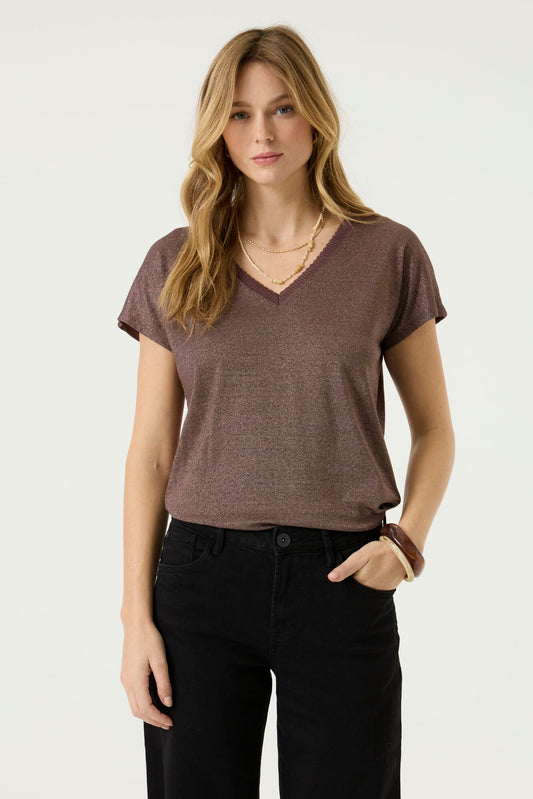 Garcia V Neck Top - Brown / Pink