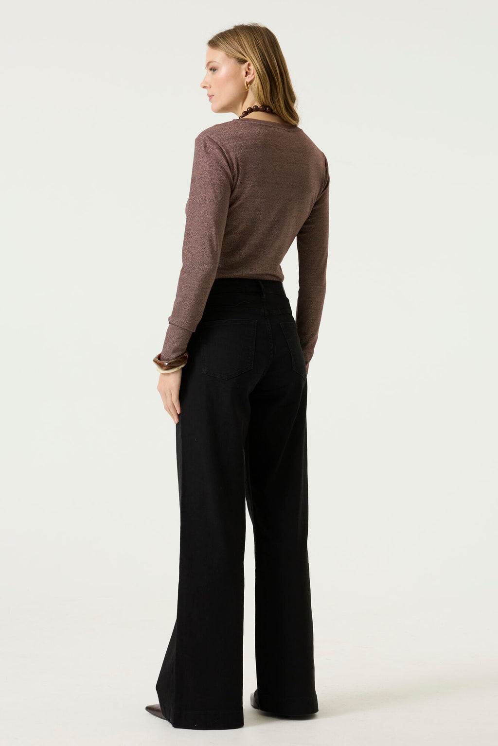 Garcia Long Sleeve Shimmer Top - Brown.