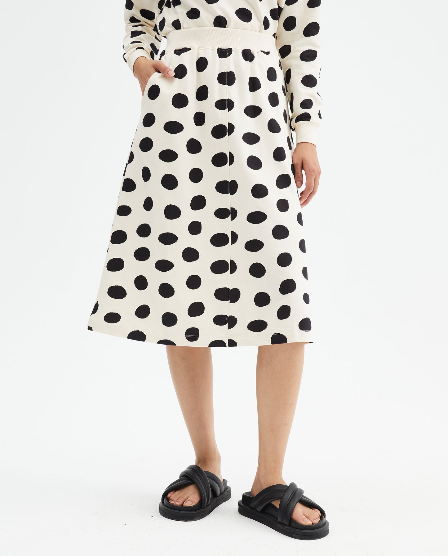 Compania Fantastica Polka Dot Print Plush Cotton Midi Skirt