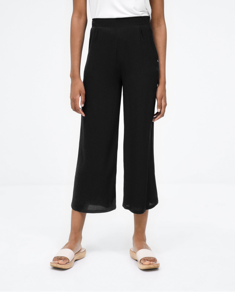 Surkana Viscose Palazzo Trousers, side zip and pockets in Black