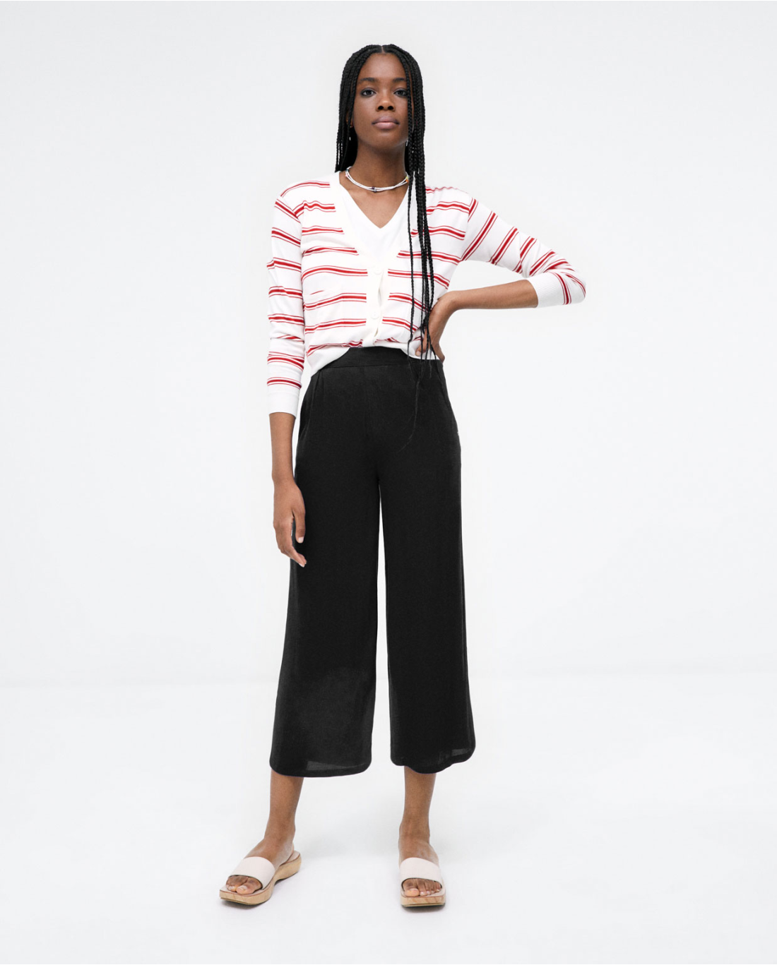 Surkana Viscose Palazzo Trousers, side zip and pockets in Black