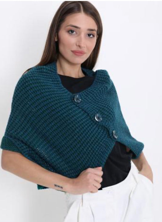 Fashion PO Snood, mohair with button detail-Green Mix
