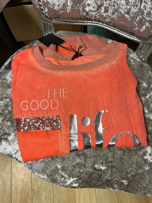 Kyla Sweatshirt-Glitter neck-sparkle pocket-Orange