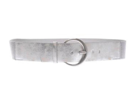Fashion PO PU elasticated belt silver buckle-Silver