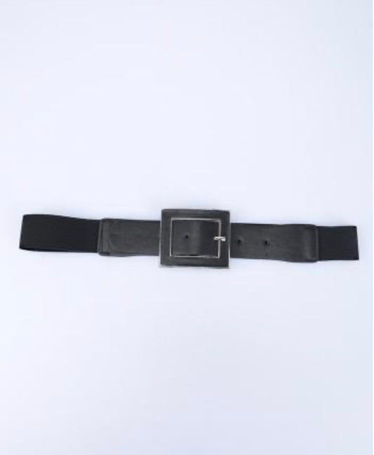 Fashion PO Square buckle elasticated belt-Black