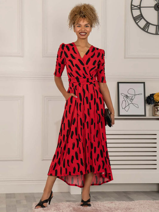 Jolie Moi Quanna Stroke Print Jersey Maxi Dress, Red