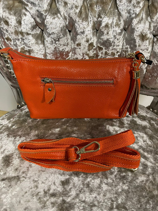 Fashion PO Leather Tubby clutch with cuff & long strap-side zip-Orange