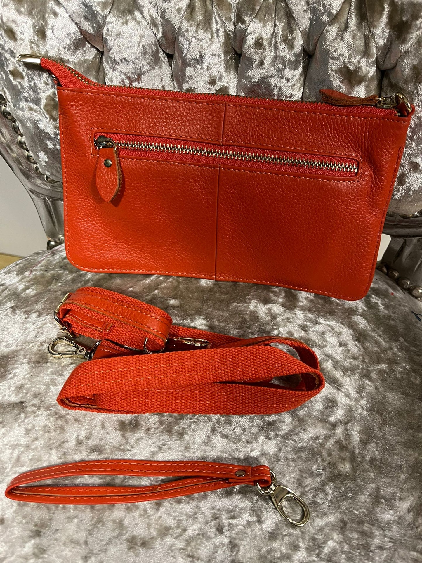 Fashion PO Leather envelope with cuff & long strap & side zip-Orange