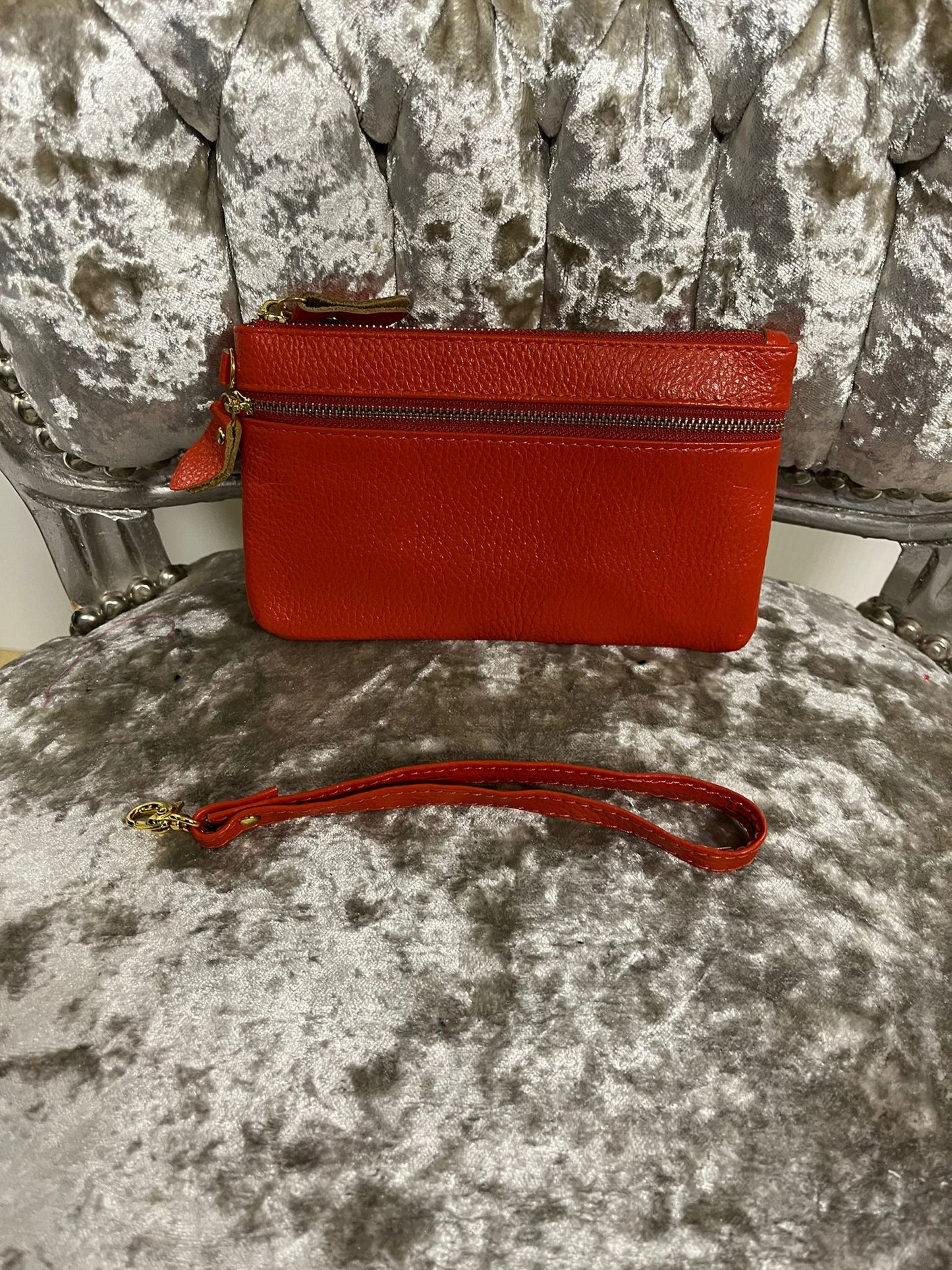 Fashion PO Leather Coin purse with Wrist strap-Orange