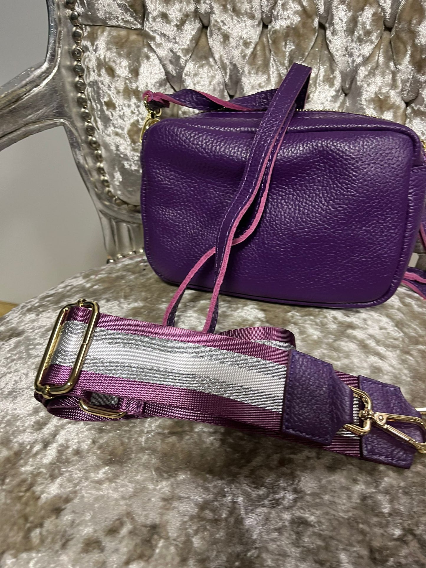 Kyla Leather Ellie B-cross body-2 zips & 2 straps-Purple