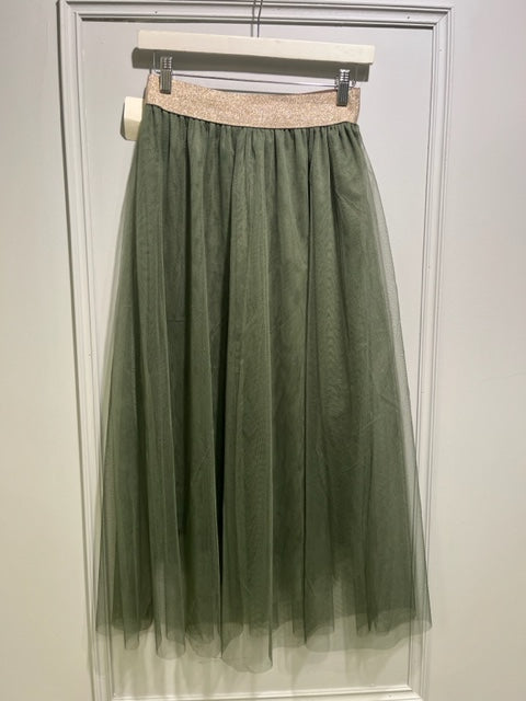 Kyla Green Tulle Skirt with Rose Gold Elasticated Waist