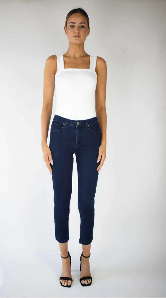 No2moro Juliet Cropped Jeans-DkBlue Wash