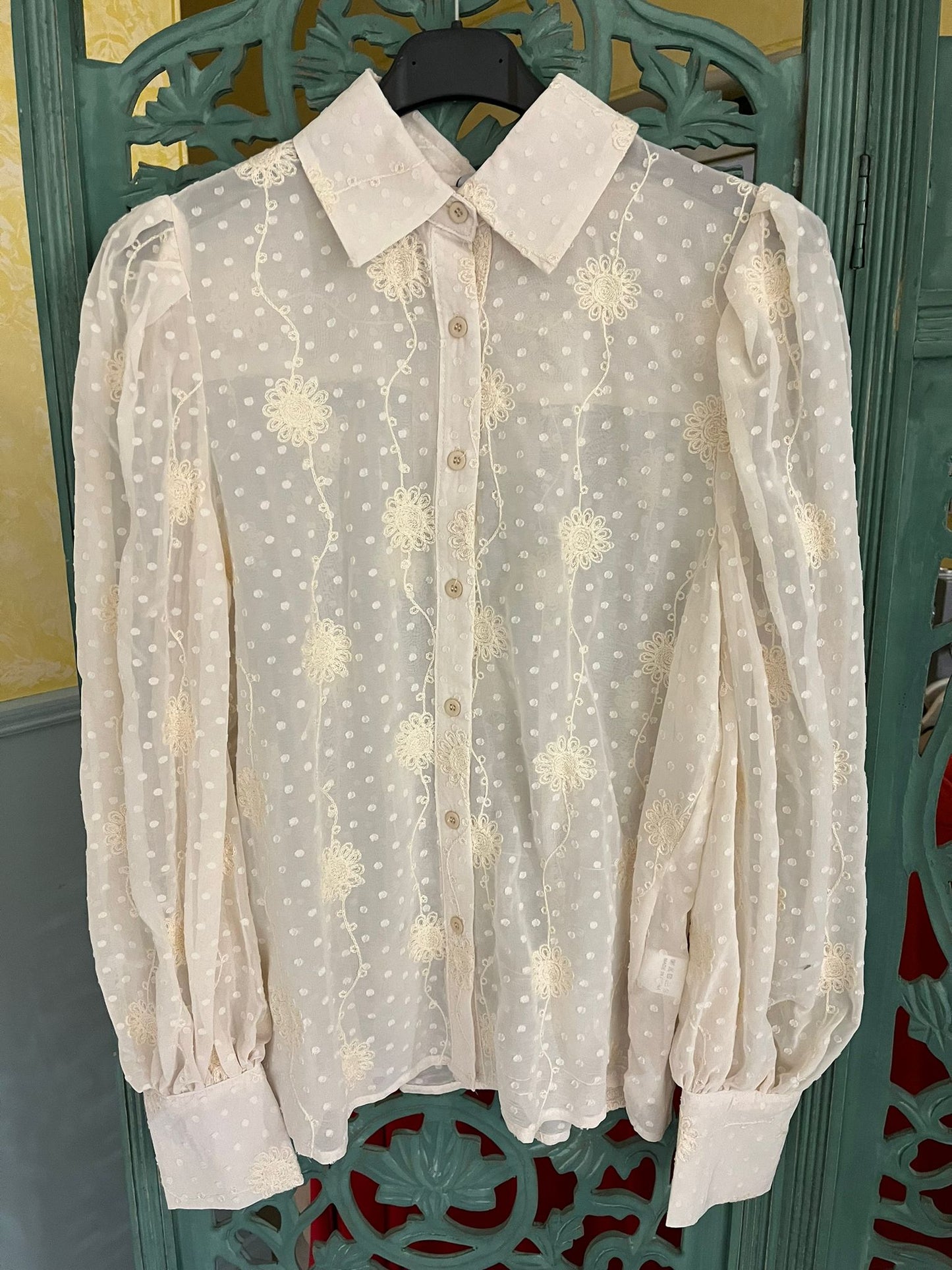 Kyla Embroidered chiffon blouse-Cream