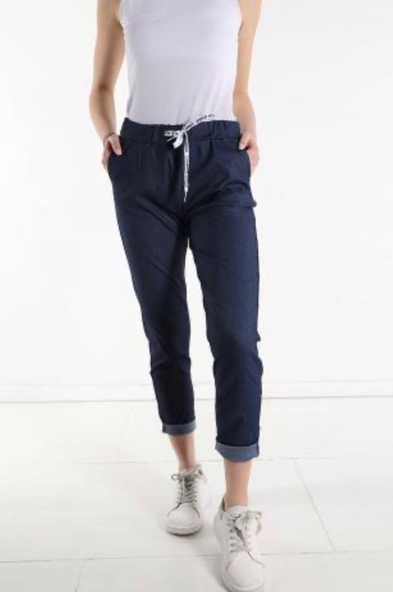 Fashion PO Cotton jogger, elasticated waist-Denim
