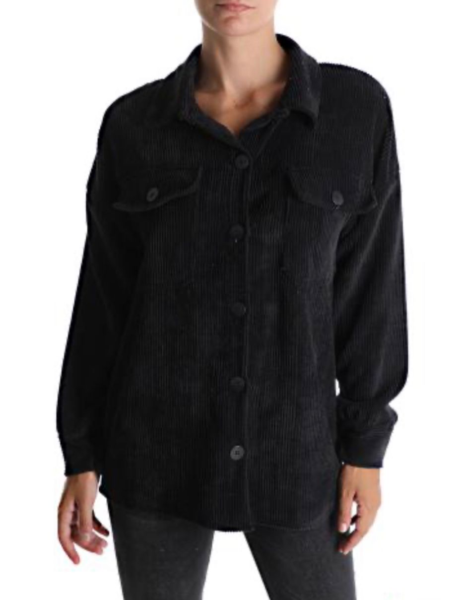 Fashion PO Corduory short shirt, button no belt-Black