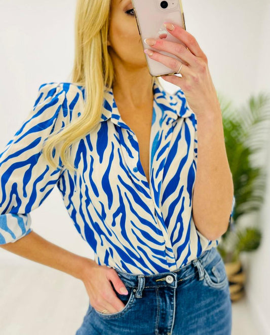 Kyla Zebra print shirt-Blue
