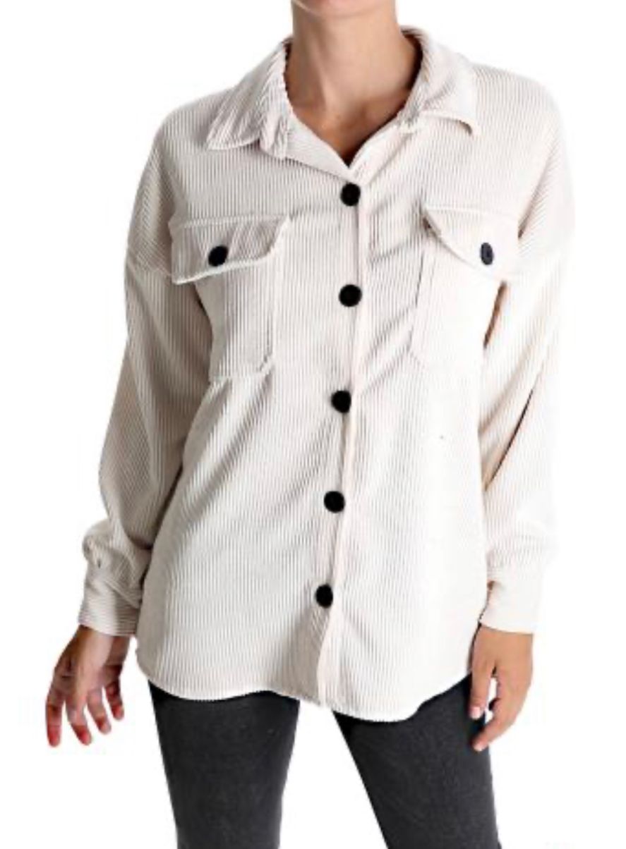 Fashion PO Corduory short shirt, button no belt-Cream