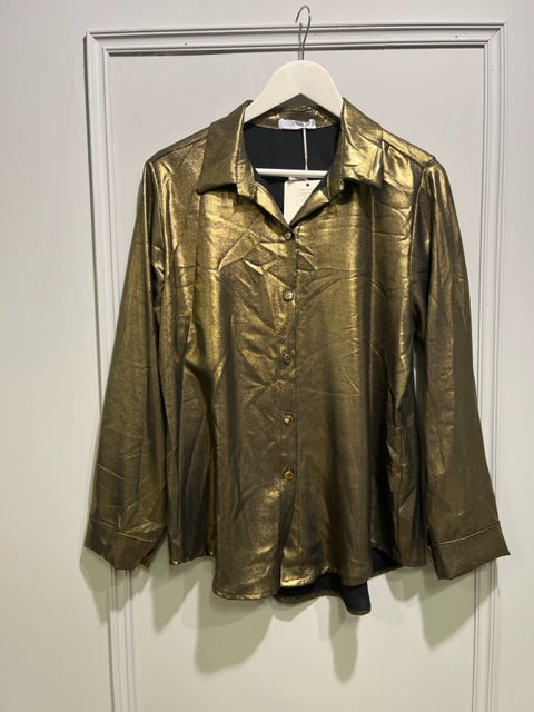 Kyla Gold Shirt with Collar Cuff and statement Buttons
