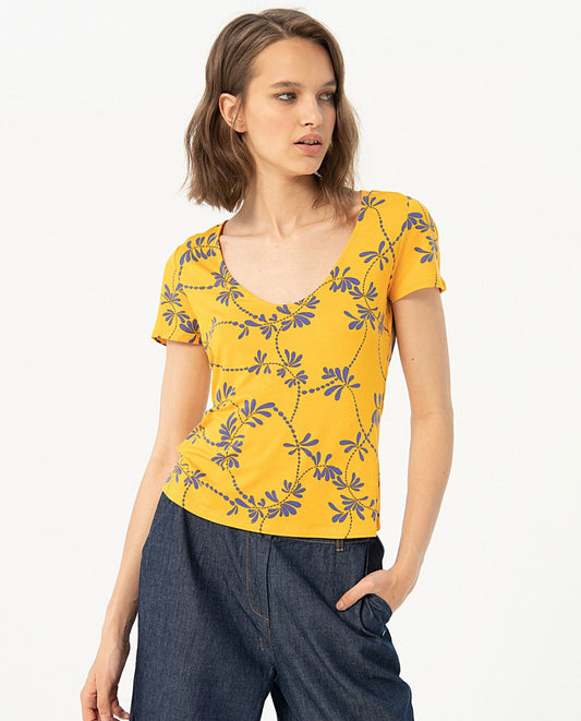 Surkana V-neck T-shirt short sleeves-Yellow