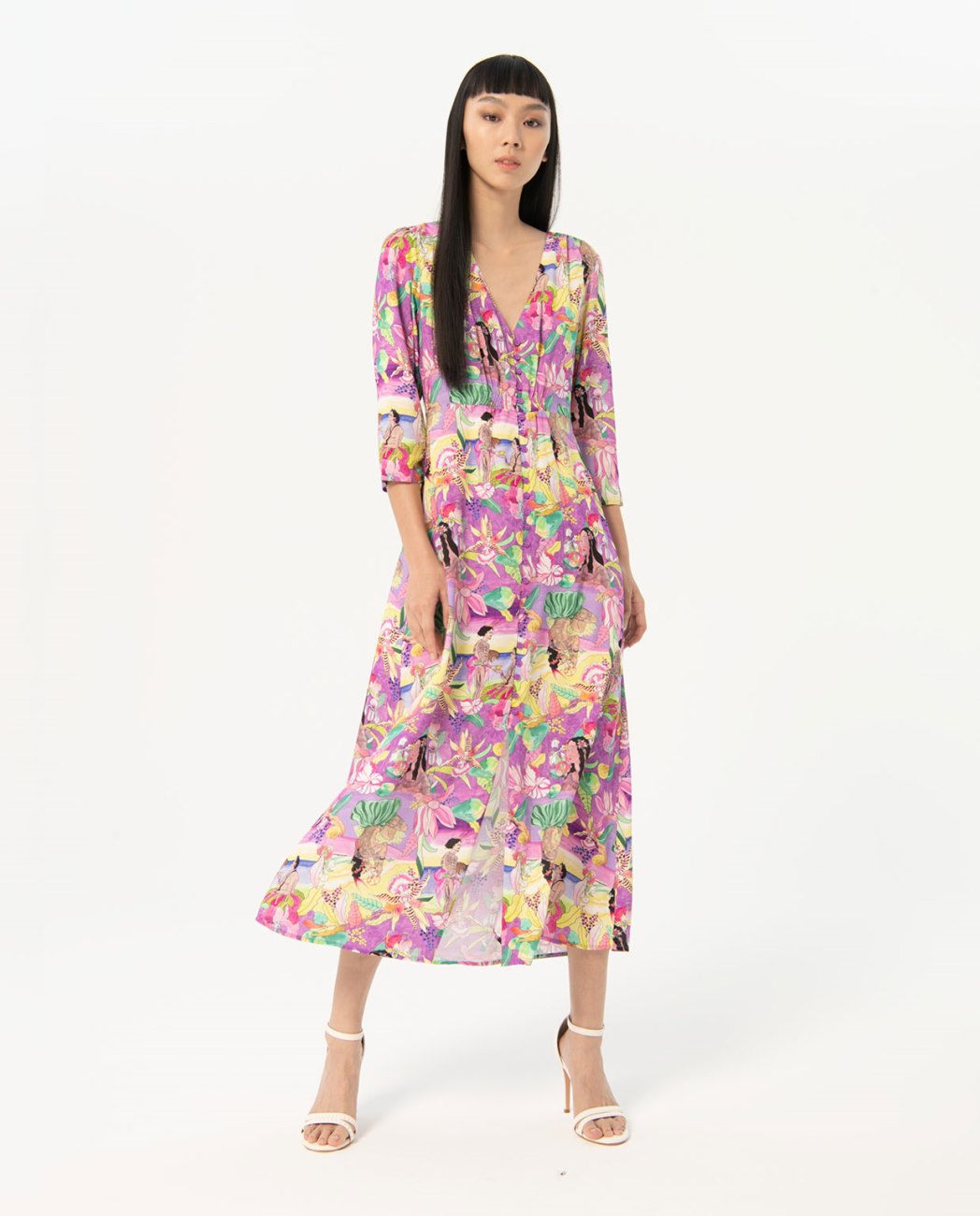 Surkana Long dress buttoned fitted waist-Multi