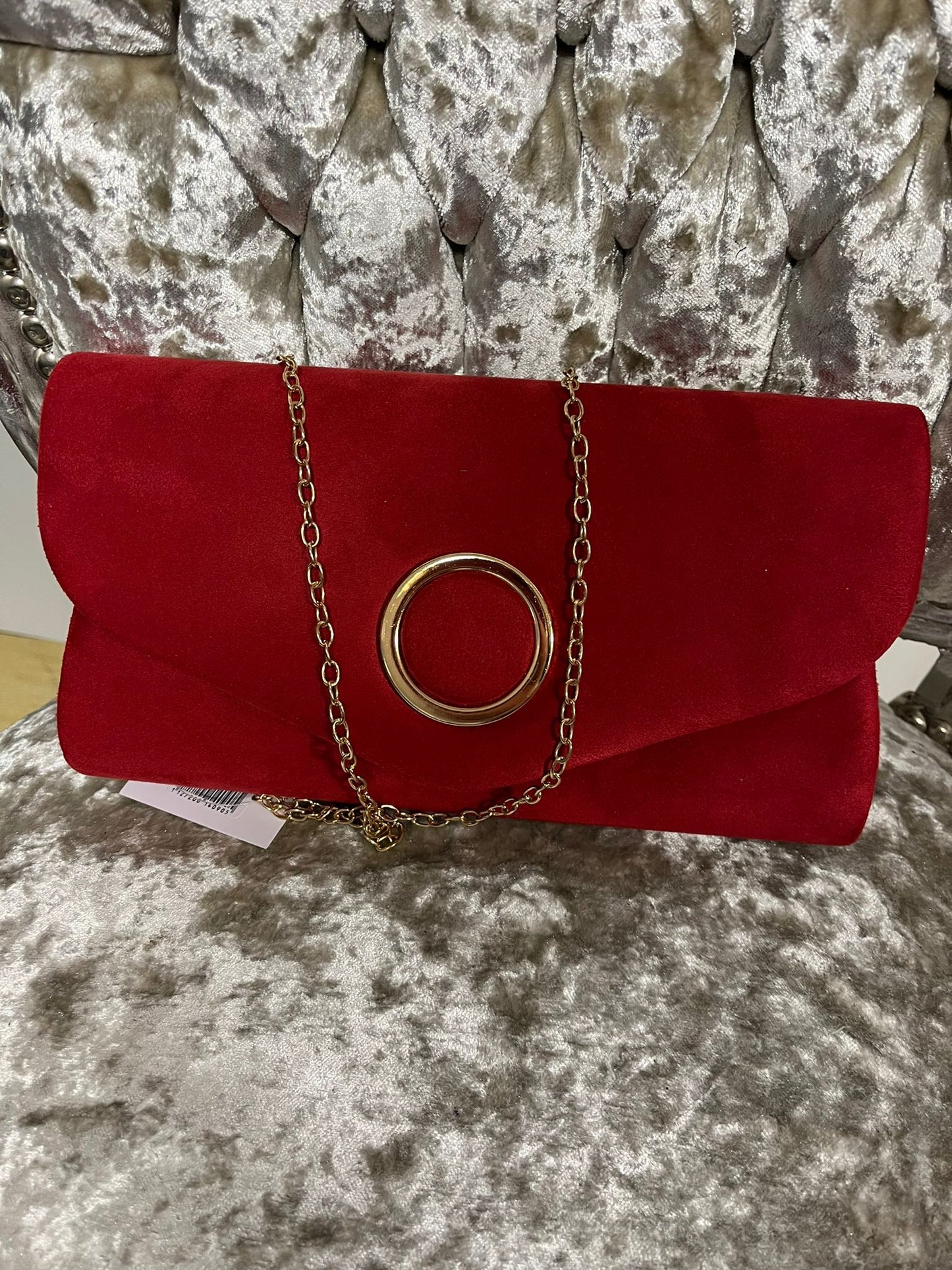 De Bear Suede Clutch with metal Strap-Red