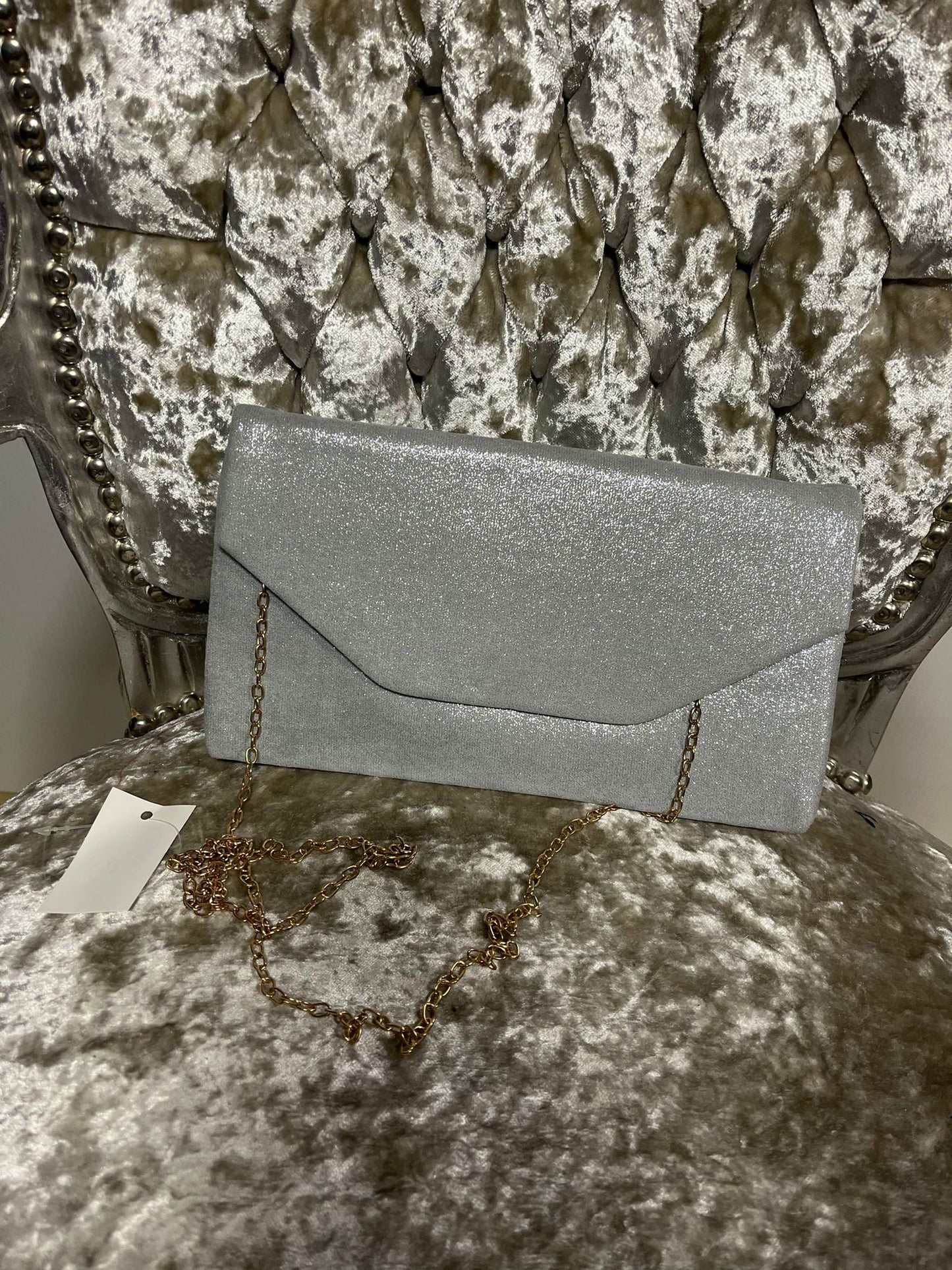 De Bear Envelope Clutch with metal strap-Silver