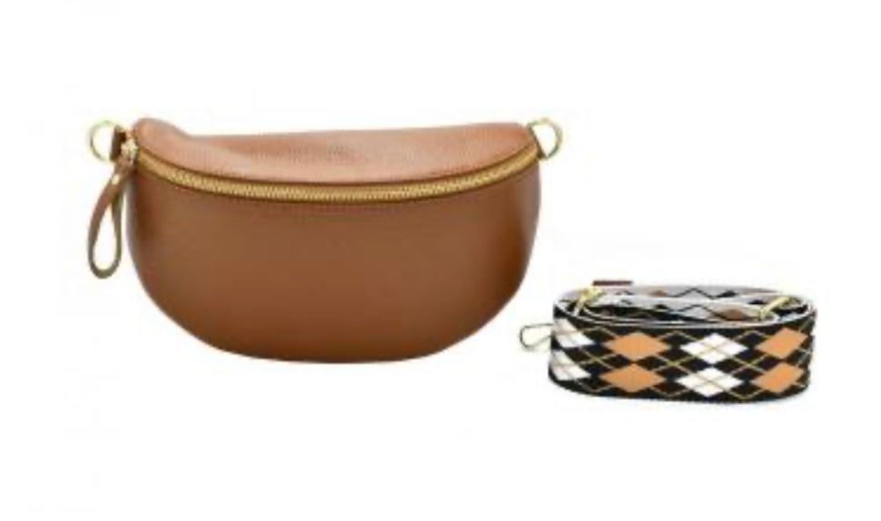 Fashion PO Leather Bum Bag, with coord strap-Tan