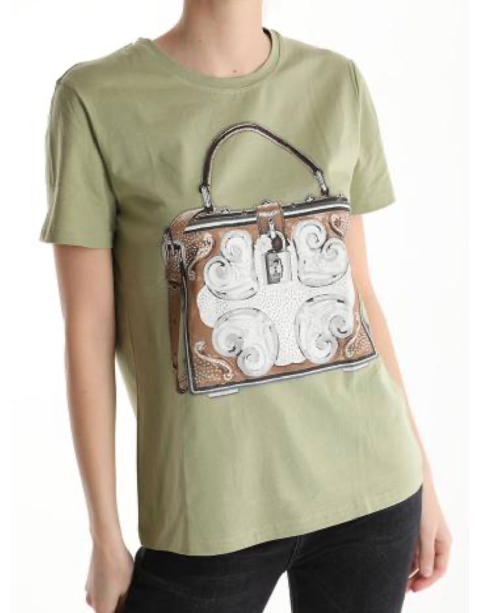 Fashion PO Cotton T/Shirt with graphic detail-Pale Green