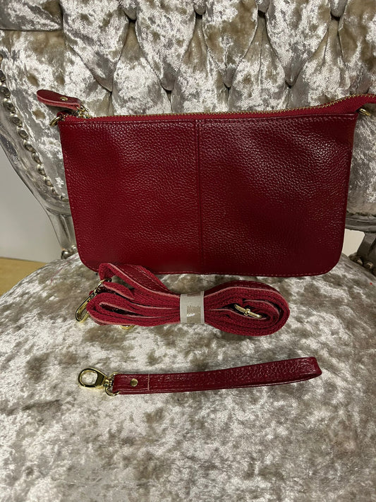 Fashion PO Leather envelope with cuff & long strap & side zip-Wine